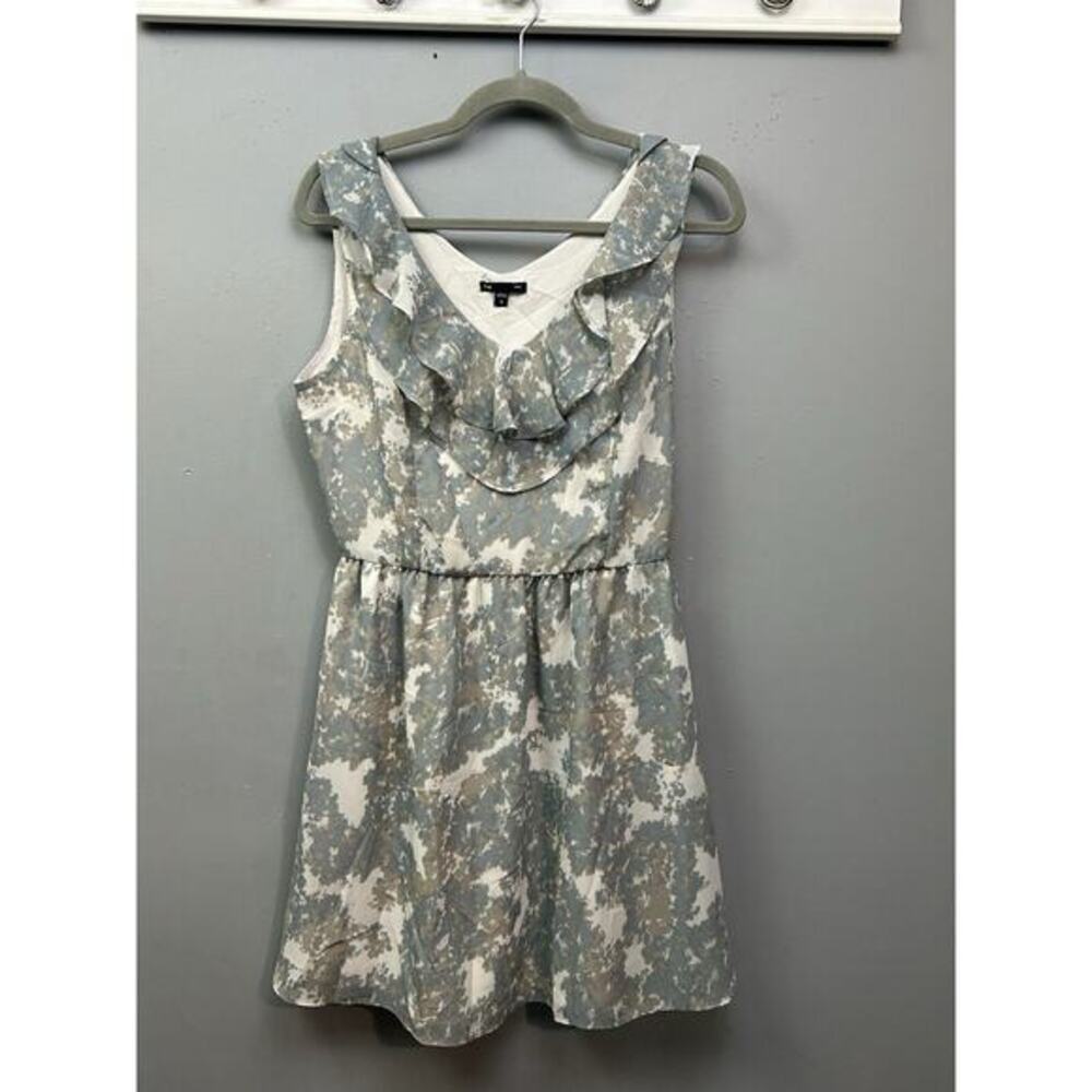 Gap Sleeveless Short Floral Dress Womens 6 Ruffle V Neckline Blue‎ Gray
